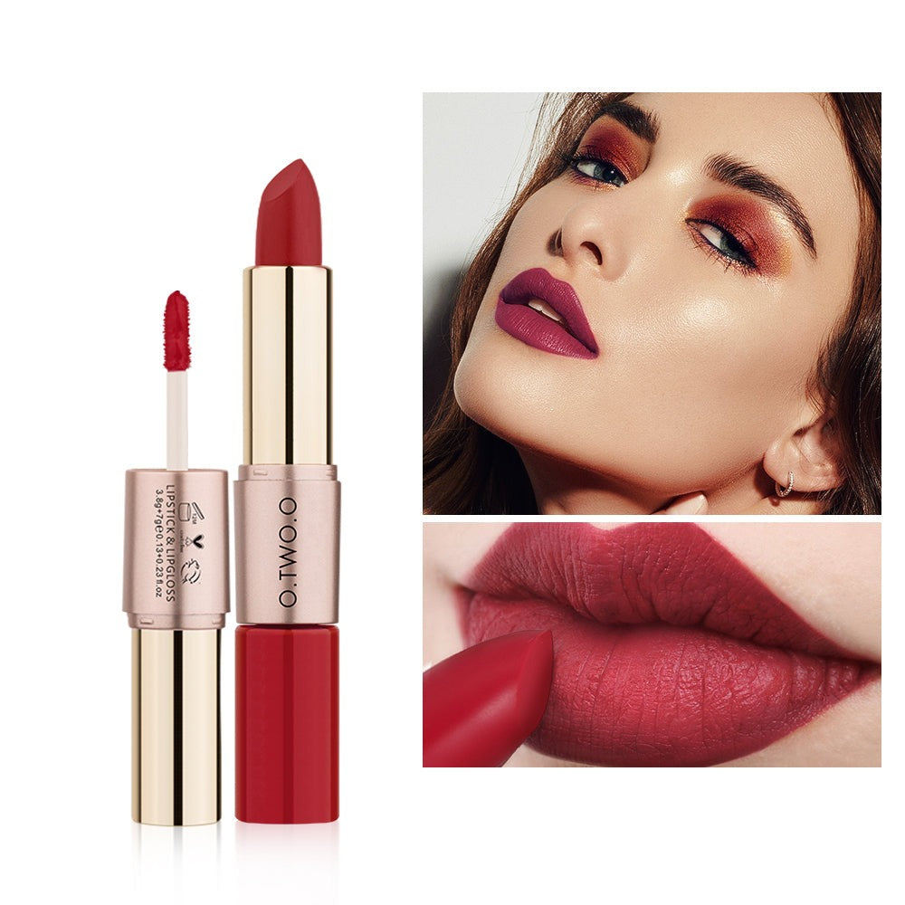 O.TWO.O Matte Lip Gloss Hot Selling Velvet Liquid Lipstick Long-Lasting Moisturizing Makeup Cosmetic with Double Head