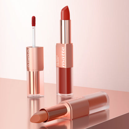 O.TWO.O Waterproof Long Lasting 2 In 1 Matte Lipstick Liquid Lip Gloss Vendor 2 Double-Ended Lip Gloss