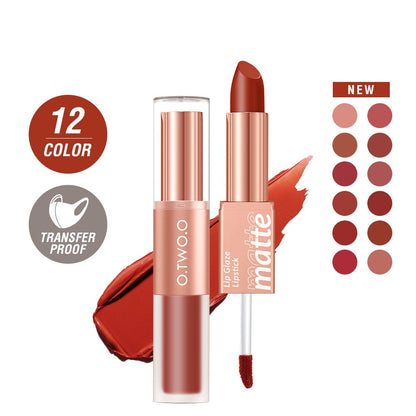 O.TWO.O Waterproof Long Lasting 2 In 1 Matte Lipstick Liquid Lip Gloss Vendor 2 Double-Ended Lip Gloss