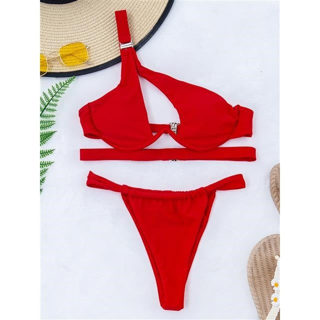 Solid Color Swimsuit Split Swimsuit - FashionistaDeal