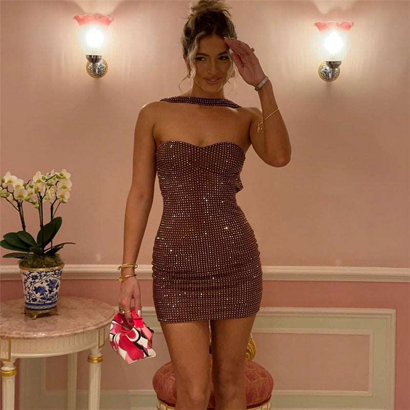 Women's sexy backless fashionable halter neck one-piece hip-hugging dress