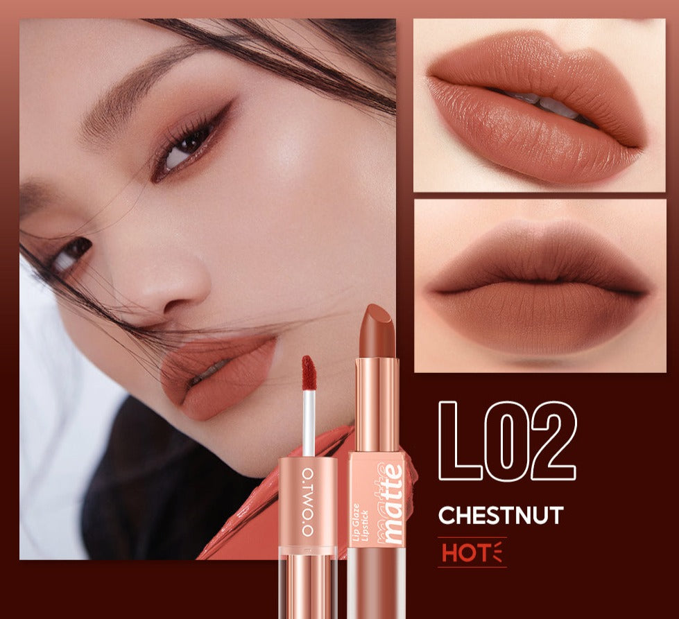 O.TWO.O Waterproof Long Lasting 2 In 1 Matte Lipstick Liquid Lip Gloss Vendor 2 Double-Ended Lip Gloss