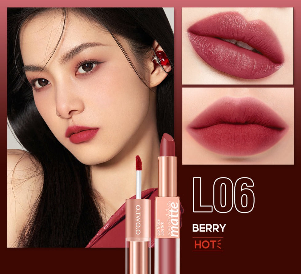 O.TWO.O Waterproof Long Lasting 2 In 1 Matte Lipstick Liquid Lip Gloss Vendor 2 Double-Ended Lip Gloss