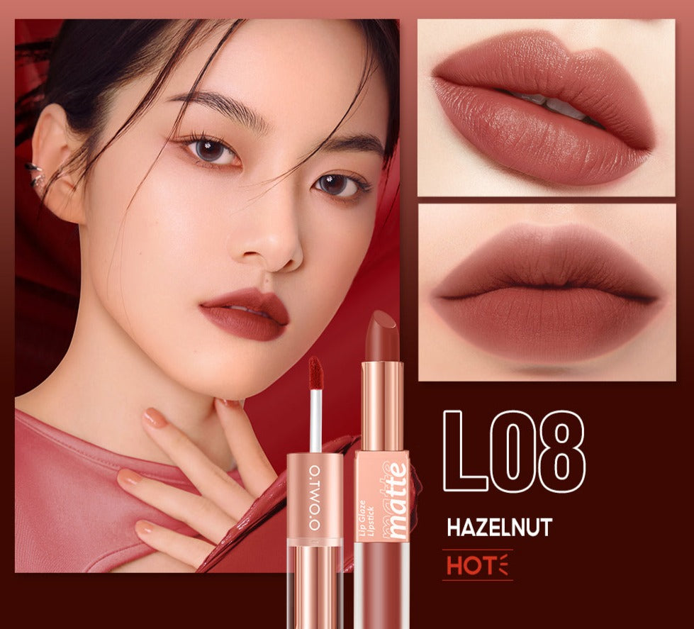 O.TWO.O Waterproof Long Lasting 2 In 1 Matte Lipstick Liquid Lip Gloss Vendor 2 Double-Ended Lip Gloss