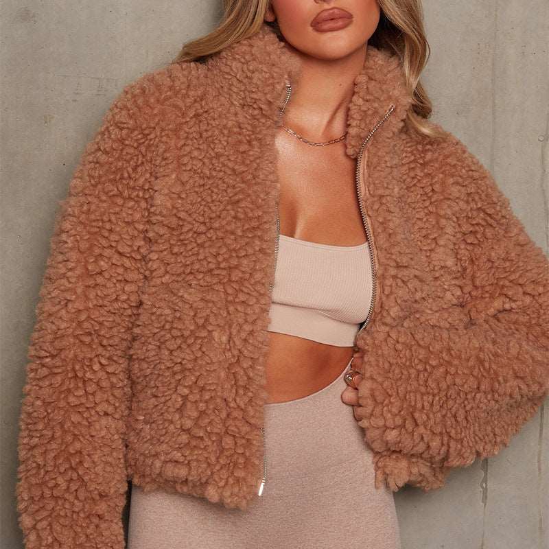 Plush Cardigan Cropped Jacket Sherpa Wool Coat