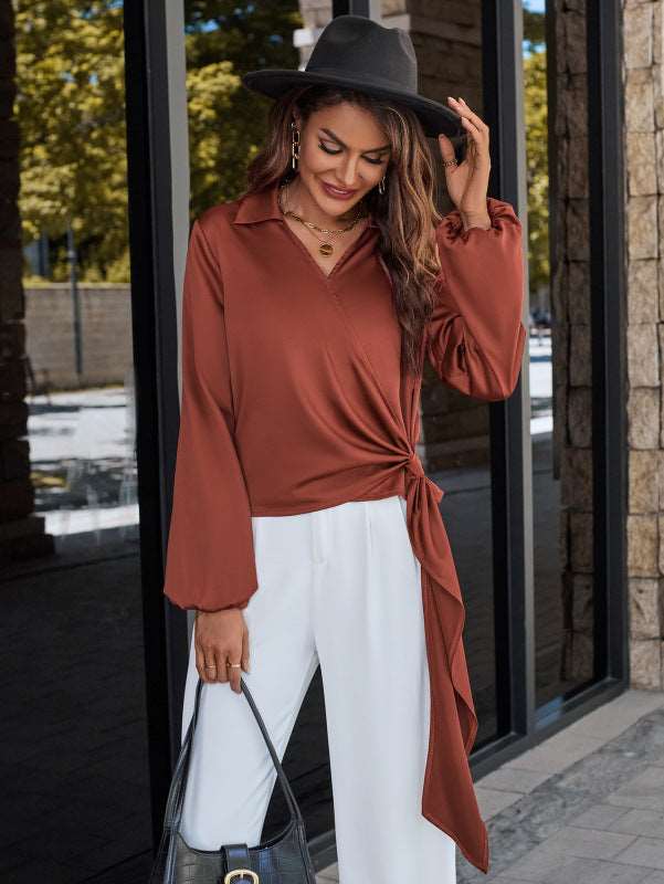 Casual V-neck trendy streamer top women