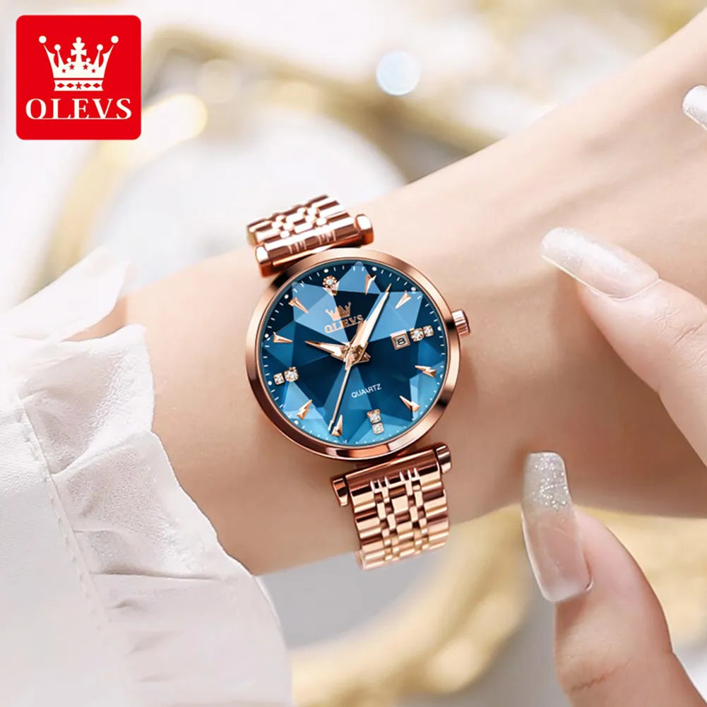 OLEVS Women Luxury Jewelry Quartz Watch Waterproof Stainless steel Strap Rose Gold Watch for Women Fashion Watch Bracelet Set - FashionistaDeal