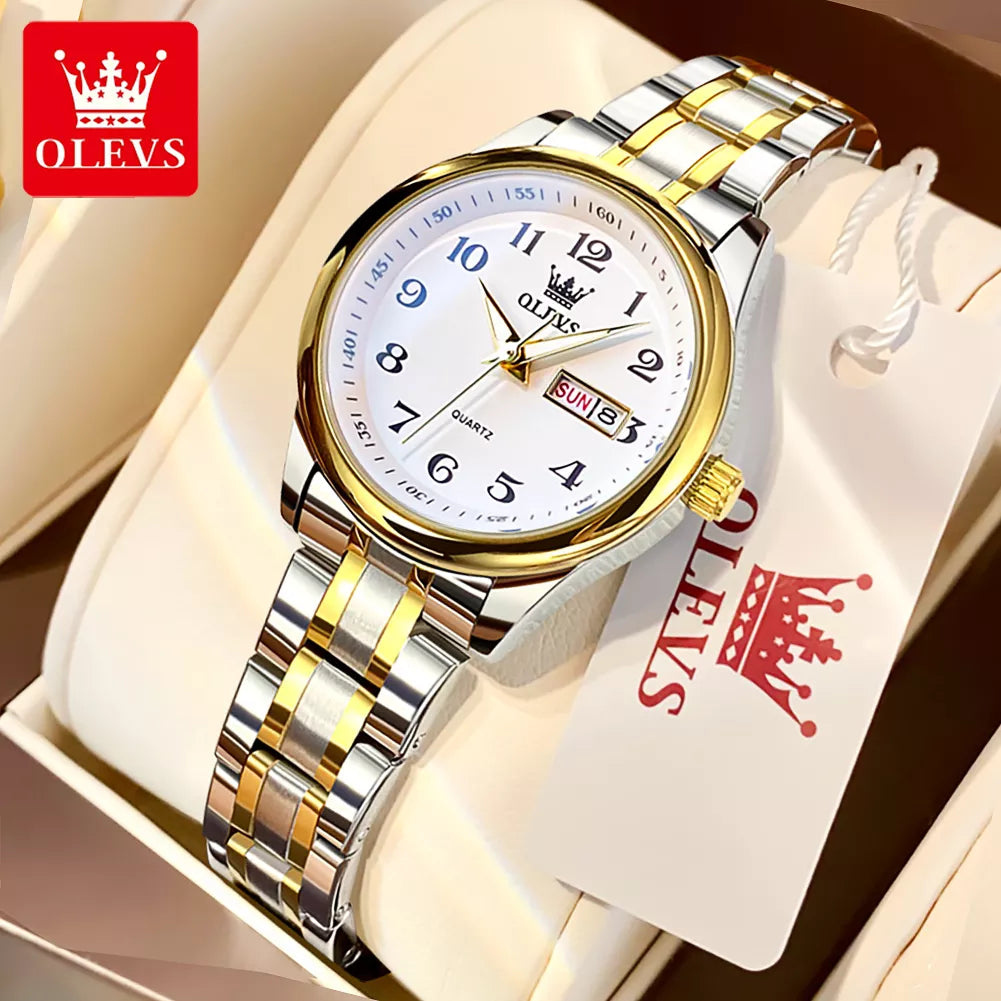 OLEVS Women's Wrist watch Original Luxury Watches for Ladies Waterproof Stainless Steel Quartz Woman Wristwatch Gold 2022 trend - FashionistaDeal