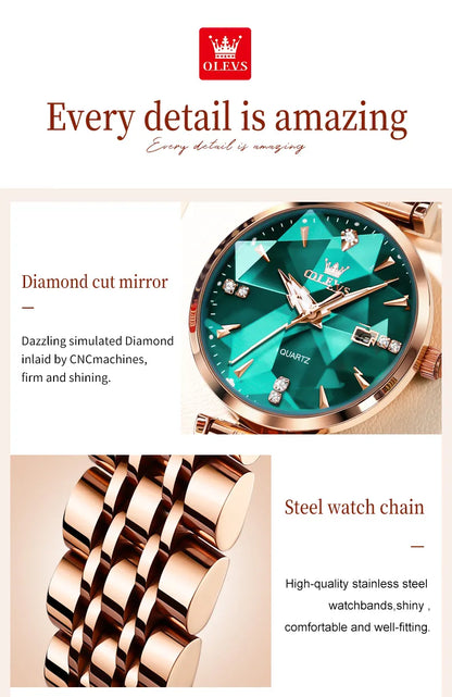 OLEVS Women Luxury Jewelry Quartz Watch Waterproof Stainless steel Strap Rose Gold Watch for Women Fashion Watch Bracelet Set - FashionistaDeal