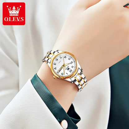 OLEVS Women's Wrist watch Original Luxury Watches for Ladies Waterproof Stainless Steel Quartz Woman Wristwatch Gold 2022 trend - FashionistaDeal