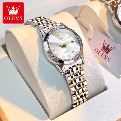 OLEVS Top Brand Women's Watches Elegant Rhombus Mirror Original Quartz Ladies Wristwatch Stainless Steel Waterproof Luminous New - FashionistaDeal