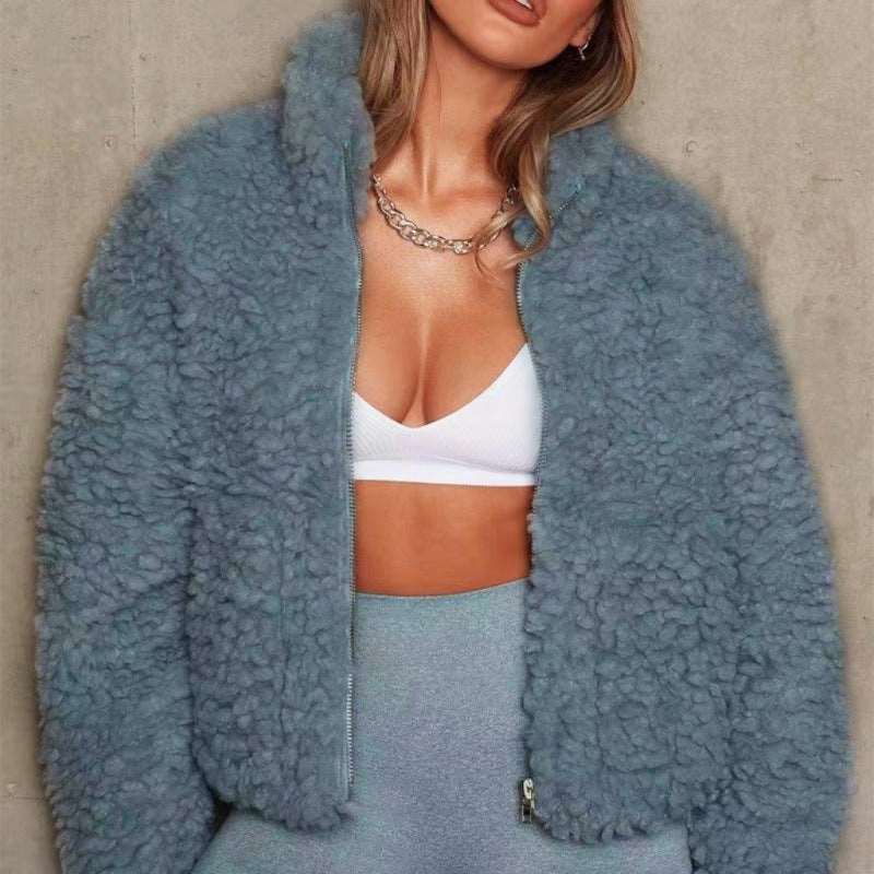 Plush Cardigan Cropped Jacket Sherpa Wool Coat