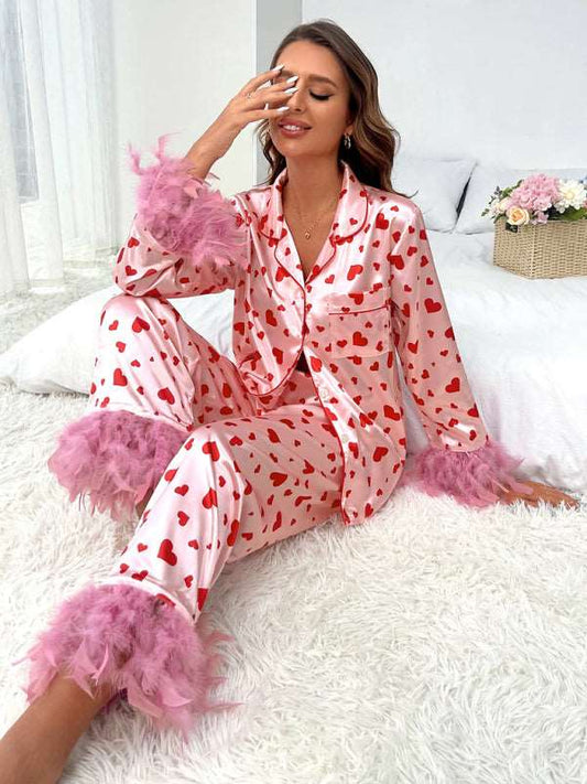 Valentine's Day Sweet Love Print Casual Suit Pajamas