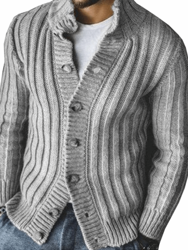 Casual Single Breasted Knit Sweater Lapel Long Sleeve Sweater Jacket Men