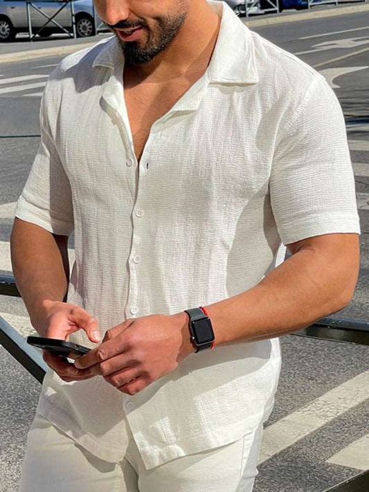 Men's Solid Color Thin Short Sleeve Lapel Collar Simple Casual Shirt