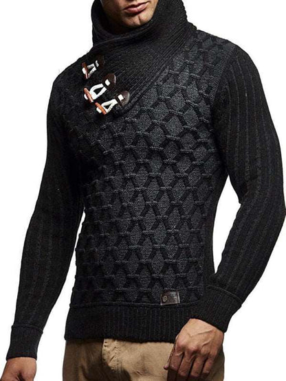 Fashionable men's leather buttoned sweater pullover turtleneck loose coat