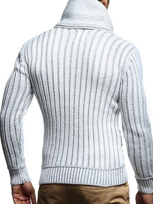 Fashionable men's leather buttoned sweater pullover turtleneck loose coat