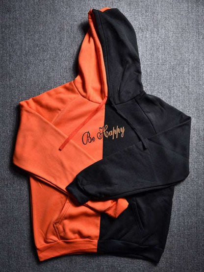 Men's Color Block Smiley Sweatshirt Men's Long Sleeve Sports Hooded Top