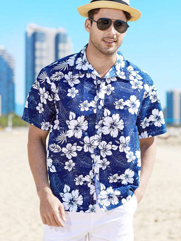 Men's Floral Print Short Sleeve Button-Up Shirt