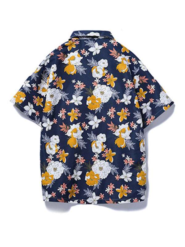 Men's Floral Print Short Sleeve Button-Up Shirt