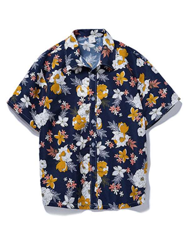 Men's Floral Print Short Sleeve Button-Up Shirt