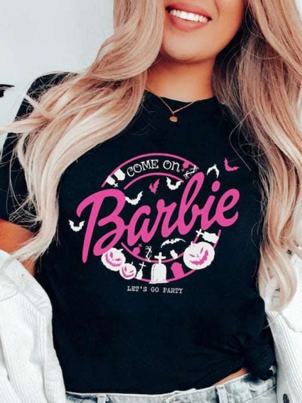 Barbie print letter print sports casual women's short-sleeved T-shirt