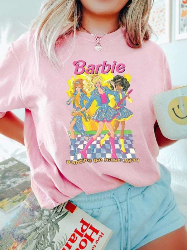 Barbie print letter print sports casual women's short-sleeved T-shirt