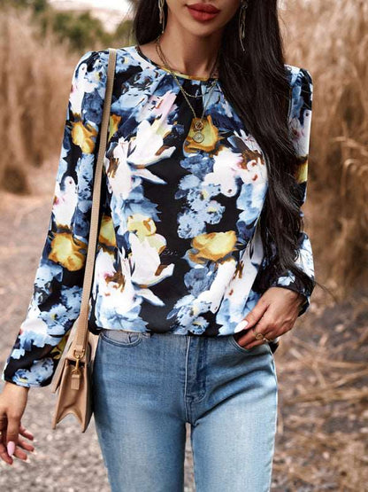 Casual Printed Round Neck Long Sleeve Top