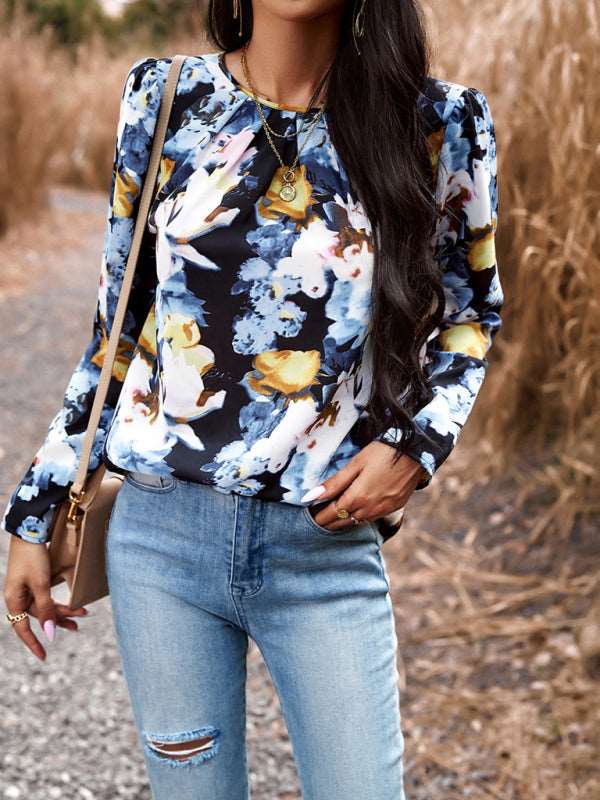 Casual Printed Round Neck Long Sleeve Top