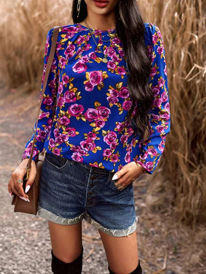 Casual Printed Round Neck Long Sleeve Top