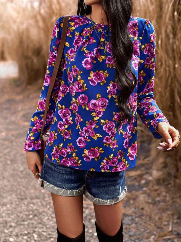 Casual Printed Round Neck Long Sleeve Top