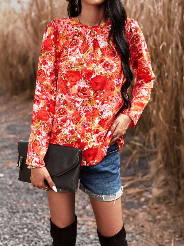 Casual Printed Round Neck Long Sleeve Top