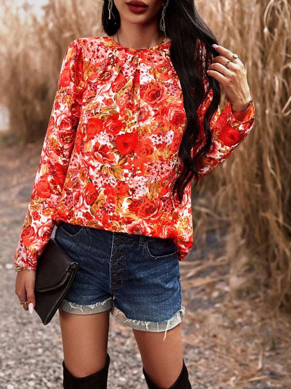 Casual Printed Round Neck Long Sleeve Top