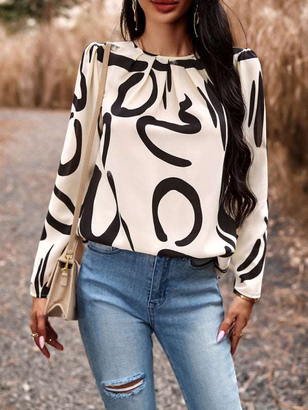 Casual Printed Round Neck Long Sleeve Top