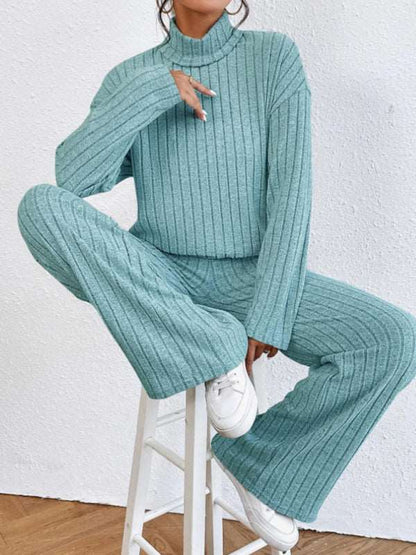 Casual high collar knitted long sleeve women's knitted two-piece set