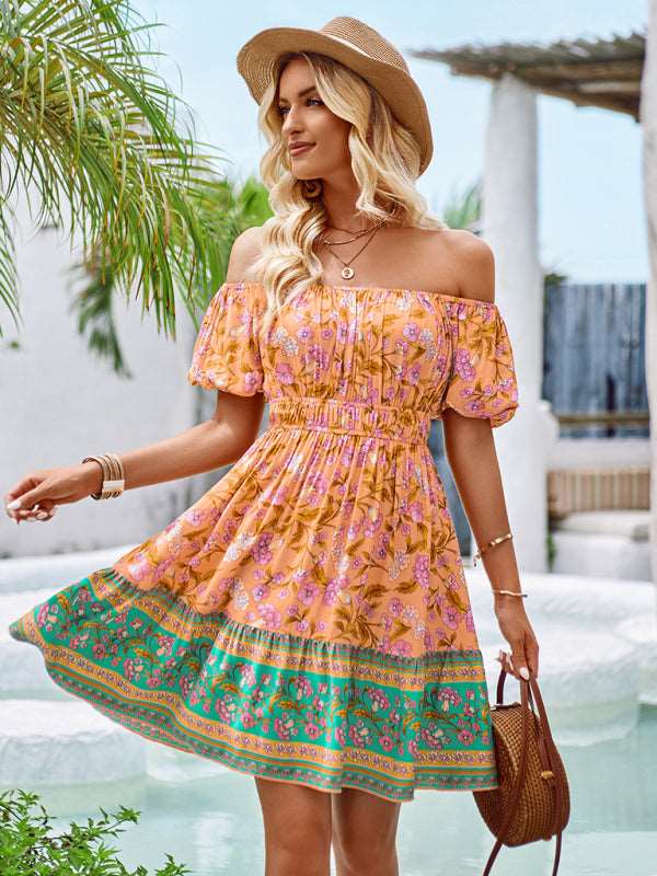 Bohemian beach one-shoulder printed dress