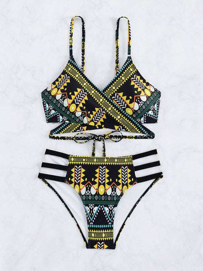 Feminine western style printed stretch elastic two piece bikini