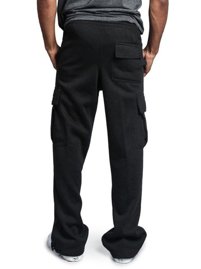 Men's Solid color elastic waist multi-pocket cargo pants