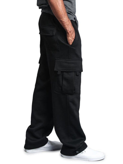 Men's Solid color elastic waist multi-pocket cargo pants