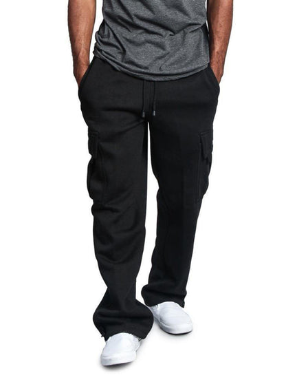 Men's Solid color elastic waist multi-pocket cargo pants