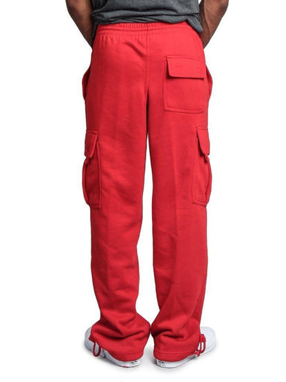 Men's Solid color elastic waist multi-pocket cargo pants