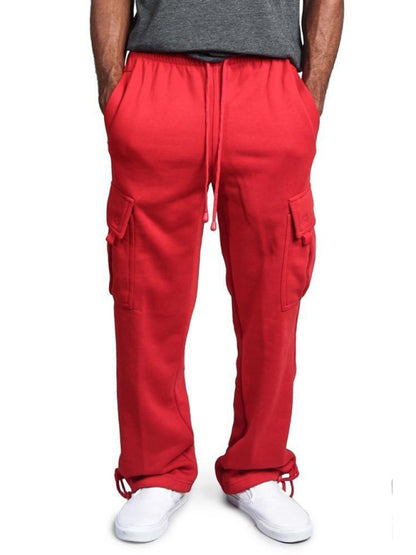 Men's Solid color elastic waist multi-pocket cargo pants