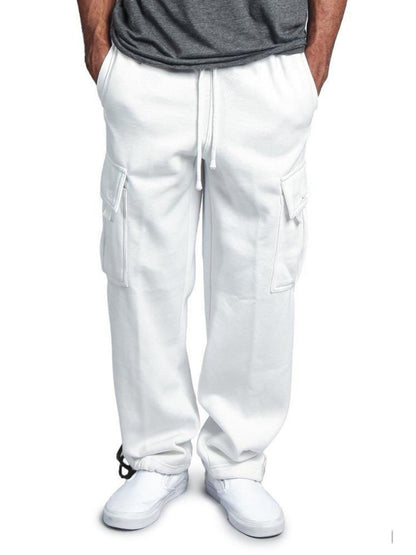 Men's Solid color elastic waist multi-pocket cargo pants