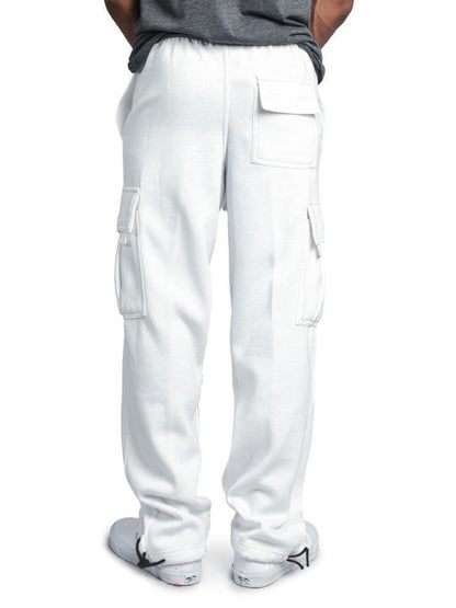 Men's Solid color elastic waist multi-pocket cargo pants