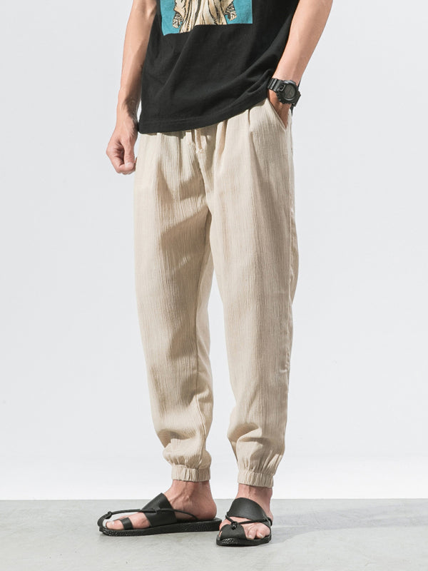 Men's woven cotton and linen pants