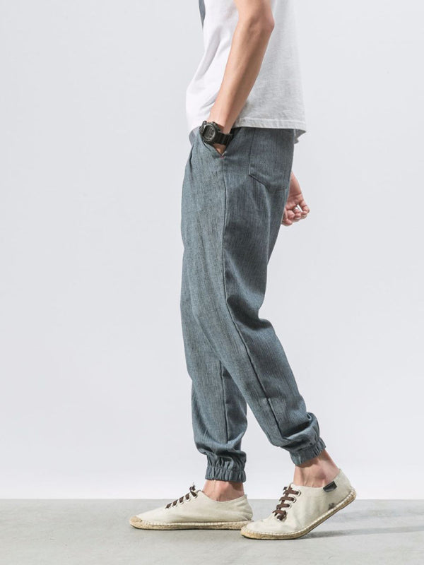 Men's woven cotton and linen pants