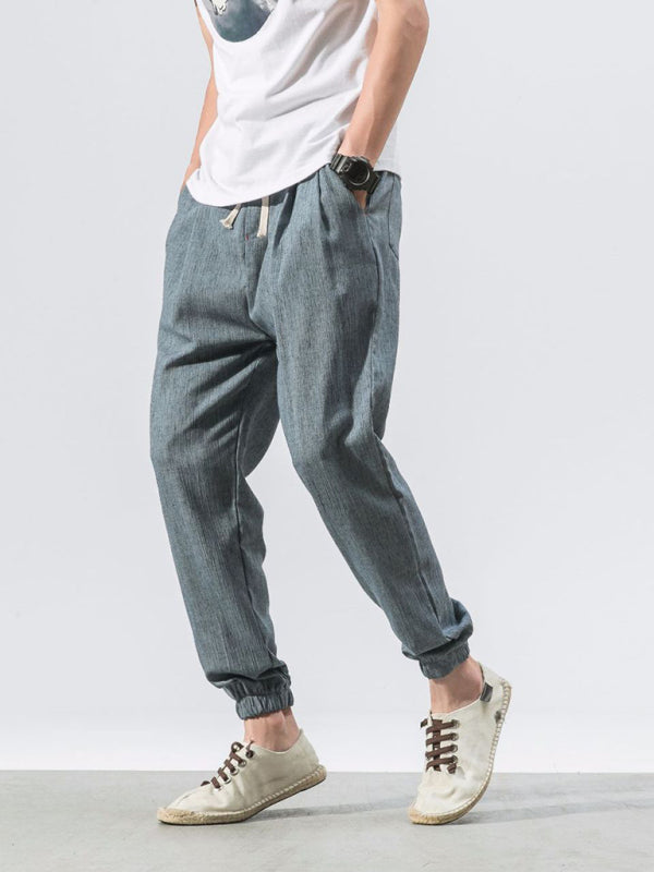 Men's woven cotton and linen pants