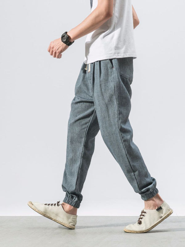 Men's woven cotton and linen pants