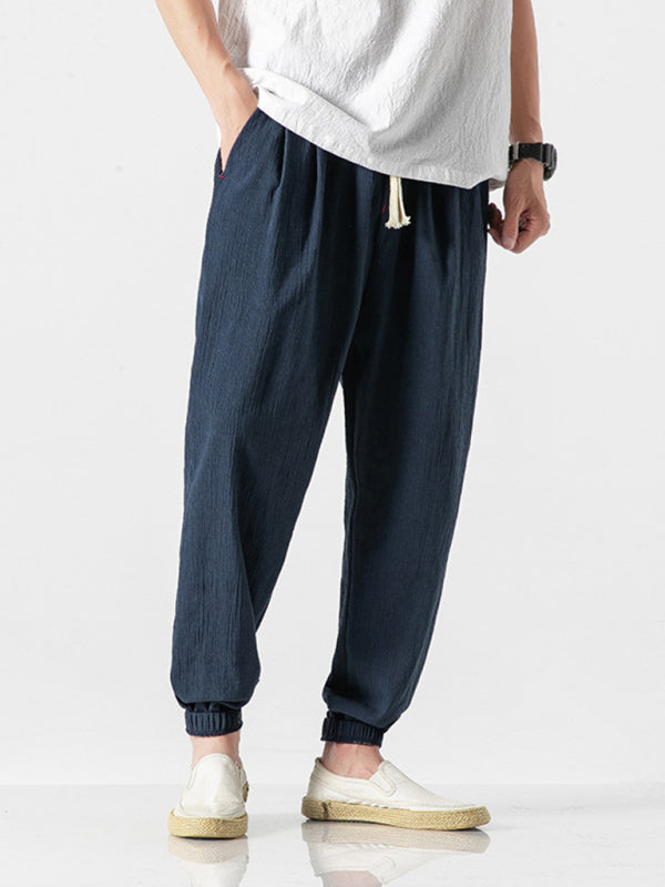 Men's woven cotton and linen pants