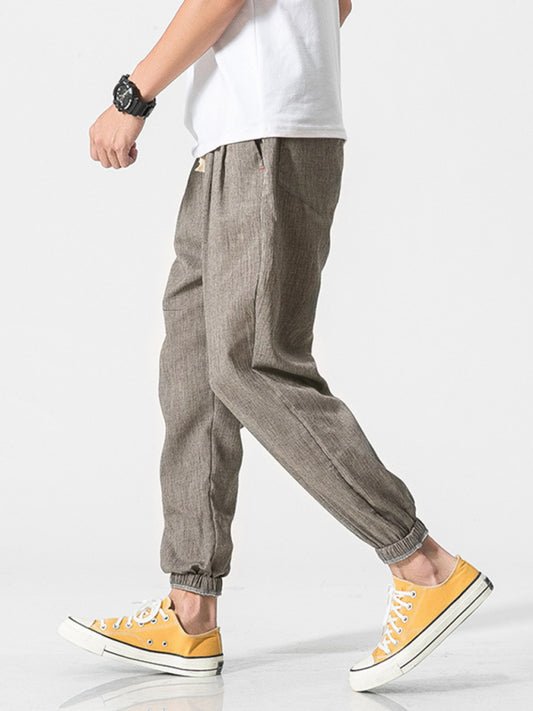 Men's woven cotton and linen pants